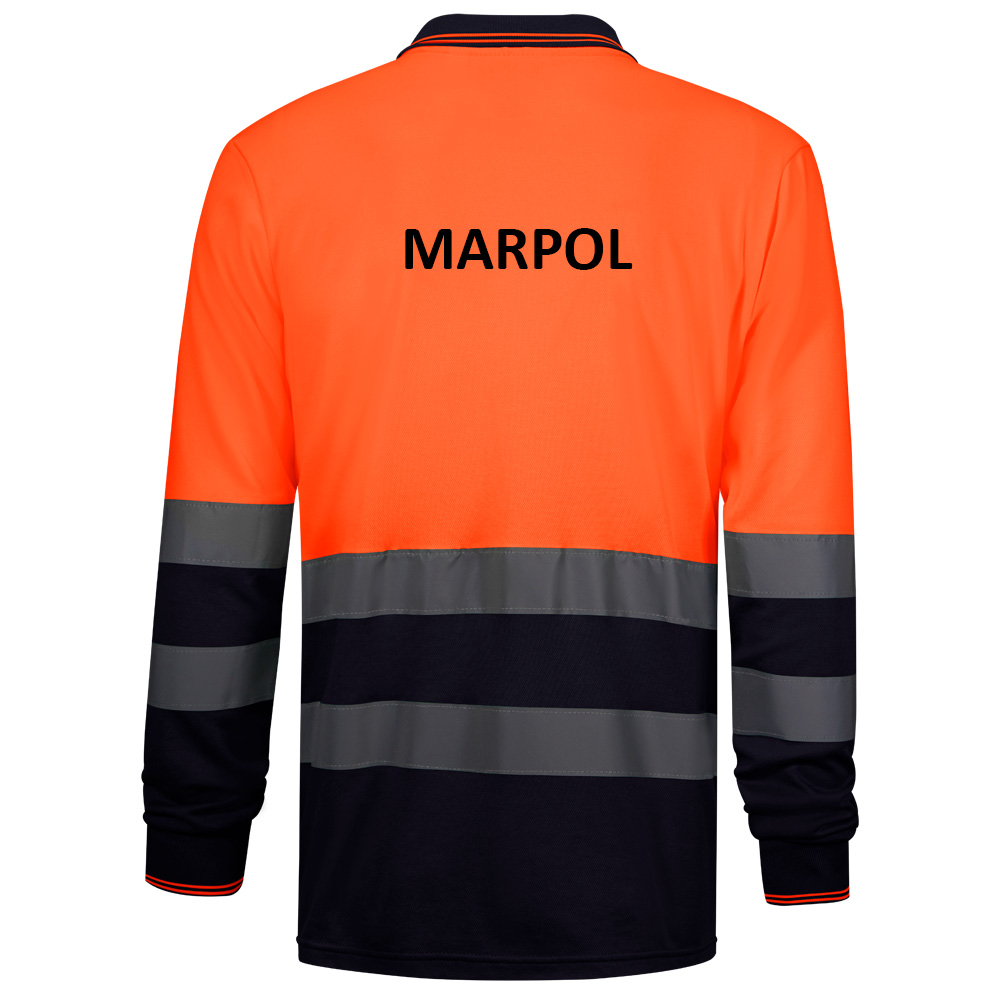 Polo piqué ML combi AV marinonaranja WR302 Trasera